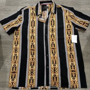 BAROQUE GOLD Drill Clothing Co - Mens L - Chain/Medallion Print Shirt Black New